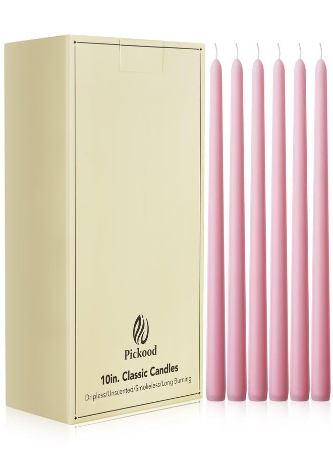 Pickood 10-Inch Tall Unscented Dripless Taper Candles Bulk 30 Pack - Pink Taper Candles Bulk, Perfect for Wedding, Dinner - Smokeless, 6-8 Hour Long Burning - Colored Candlesticks Bulk - Pink - Image 1